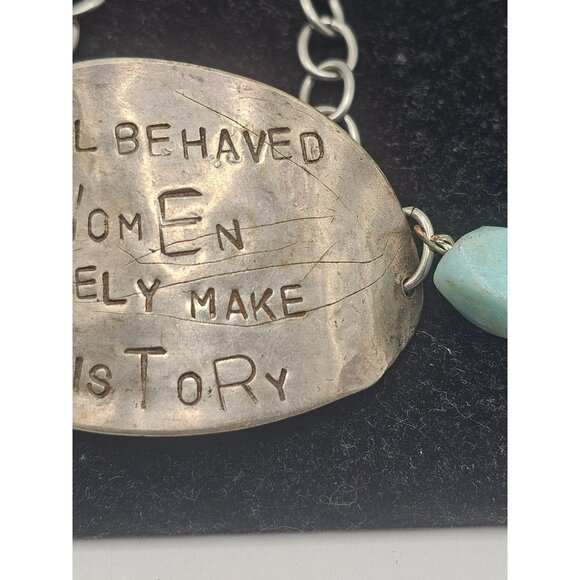 Handcrafted Silver Chain Bracelet With Inspirational Quote & Turquoise Stone Acc - Picture 7 of 10
